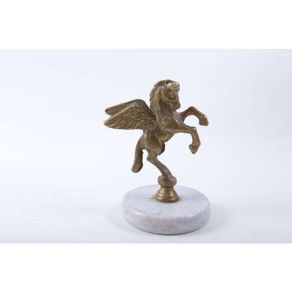 Pegasus Statuette White Stand Marble Paper Weight Brass Statue Interior - Picture 1 of 3